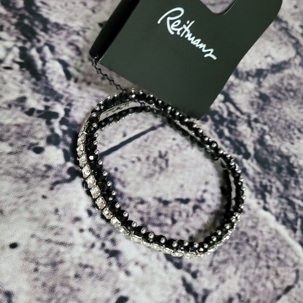 Reitmans Sparkle gemstone bracelet- black silver elasticized  shine